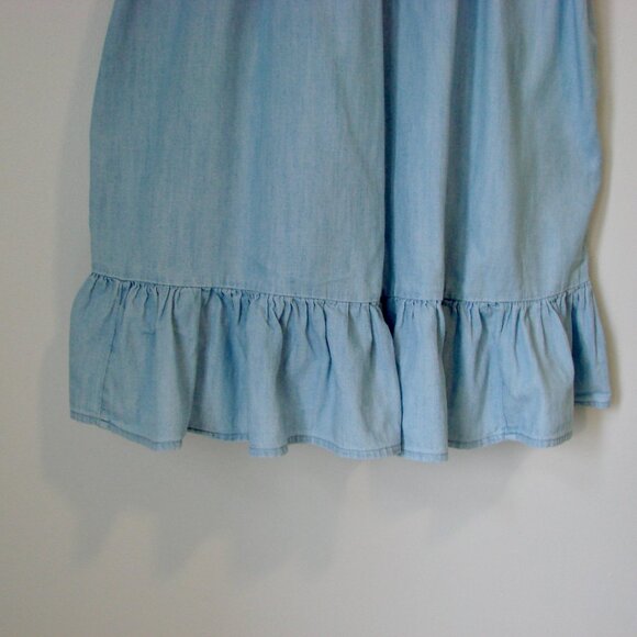 Blue Chambray Dress Old Navy Fit and Flare Cami Ruffle Tie Shoulder Size Small - Picture 6 of 11